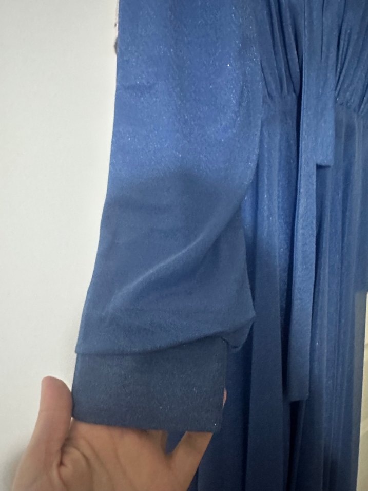 Uzun Kollu Mavi Vintage Denim Elbise - Görsel 2