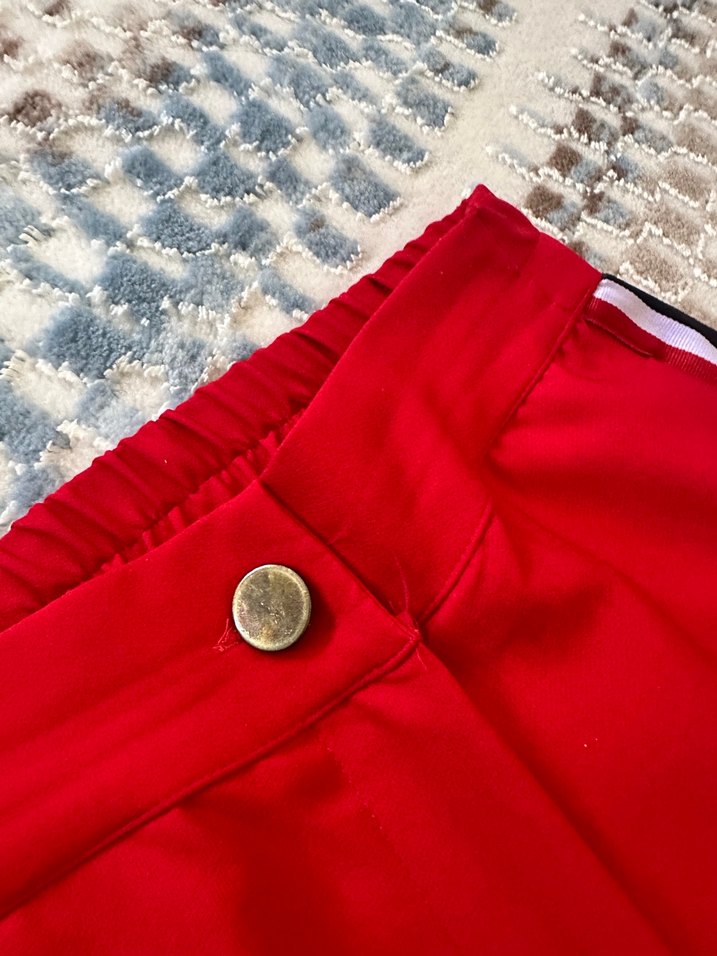 Düğmeli Kırmızı Çizgili Kadın Pantolon - Görsel 3