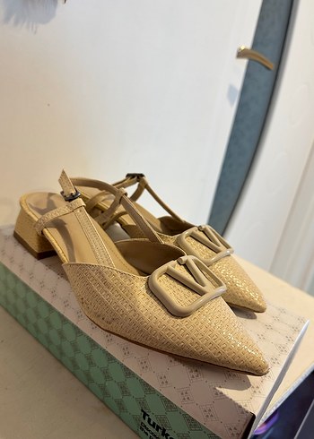 Bej Yılan Desenli Tokalı Kadın Topuklu Babet - Görsel 2