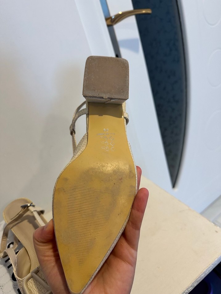 Bej Yılan Desenli Tokalı Kadın Topuklu Babet - Görsel 4