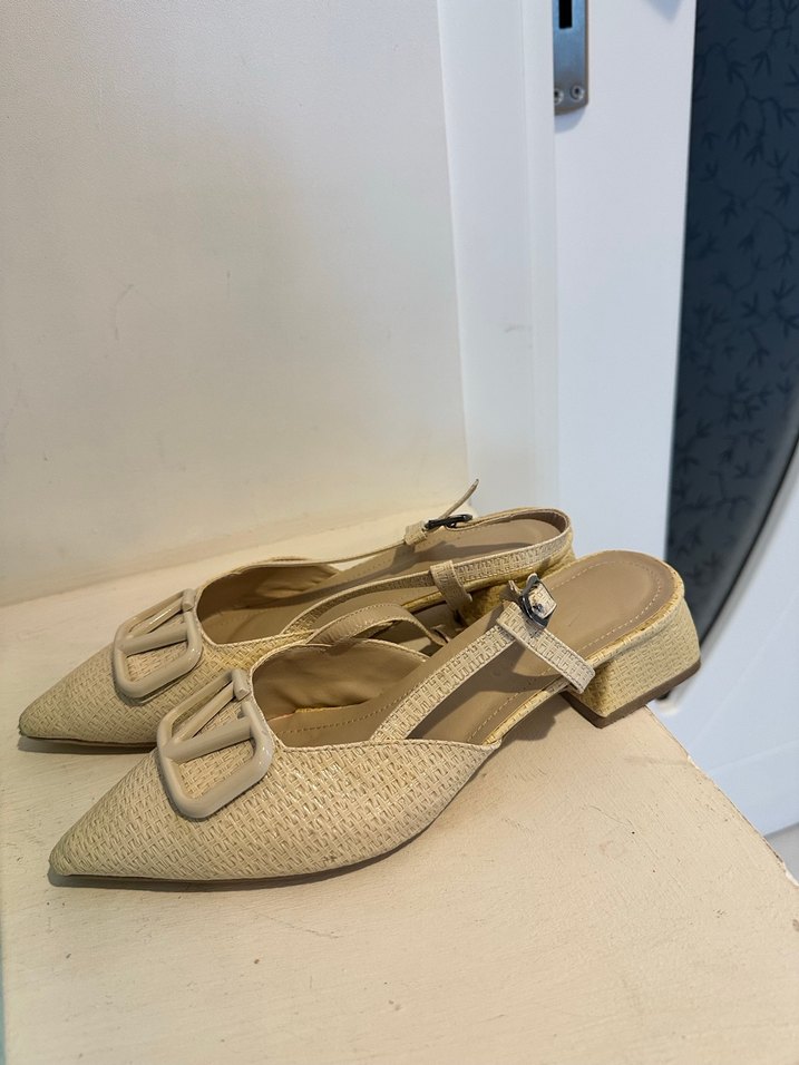 Bej Yılan Desenli Tokalı Kadın Topuklu Babet - Görsel 3