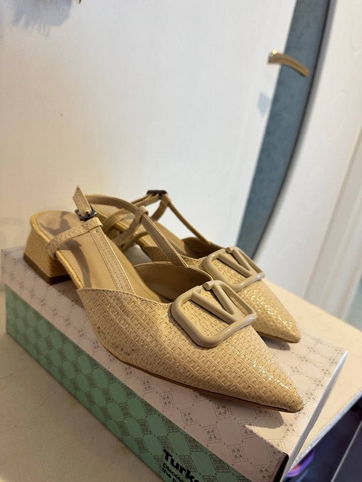 Bej Yılan Desenli Tokalı Kadın Topuklu Babet - Görsel 2