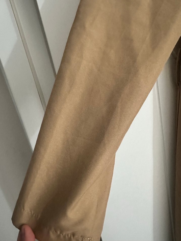 Bej Düğmeli Kadın Keten Uzun trençkot - Görsel 4