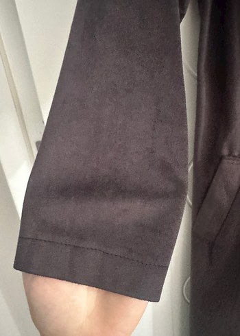 Uzun Siyah Süet Kadın Ceket - Görsel 2