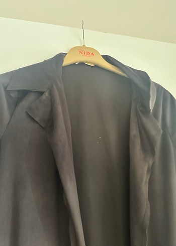 Uzun Siyah Süet Kadın Ceket - Görsel 4