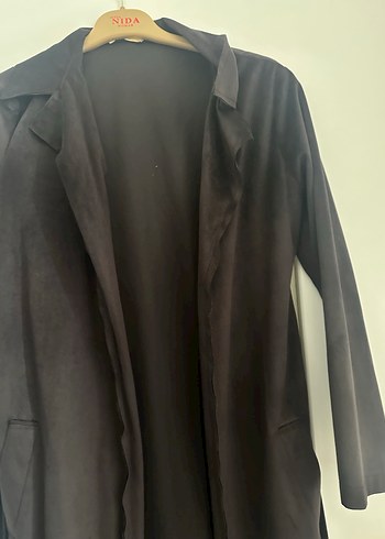Uzun Siyah Süet Kadın Ceket - Görsel 5