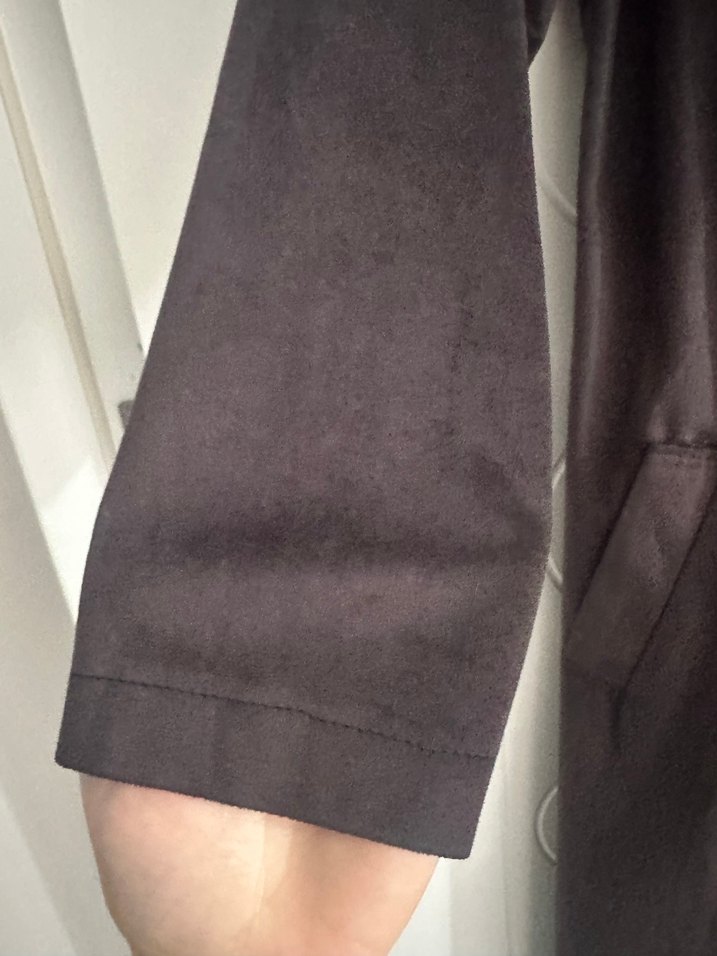 Uzun Siyah Süet Kadın Ceket - Görsel 2