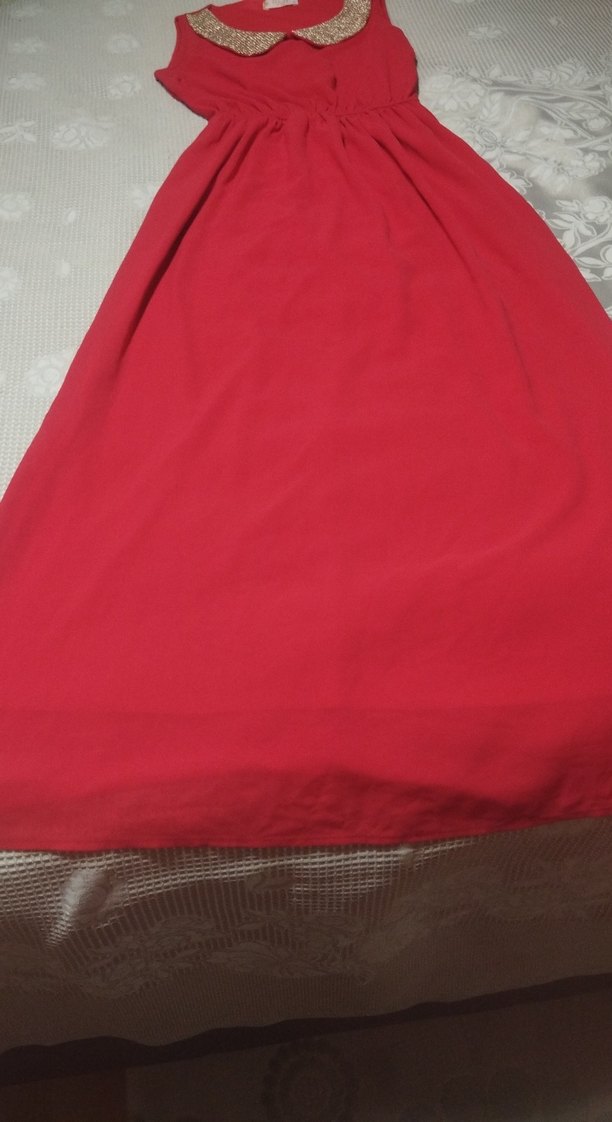 kırmızı uzun astarlı kısa kol abiye elbise - Görsel 2