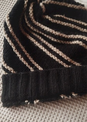 Kadın siyah çizgili örgü bere - Görsel 2