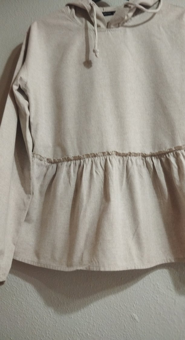 Bej Kadın Keten Uzun Kollu Bluz - Görsel 2