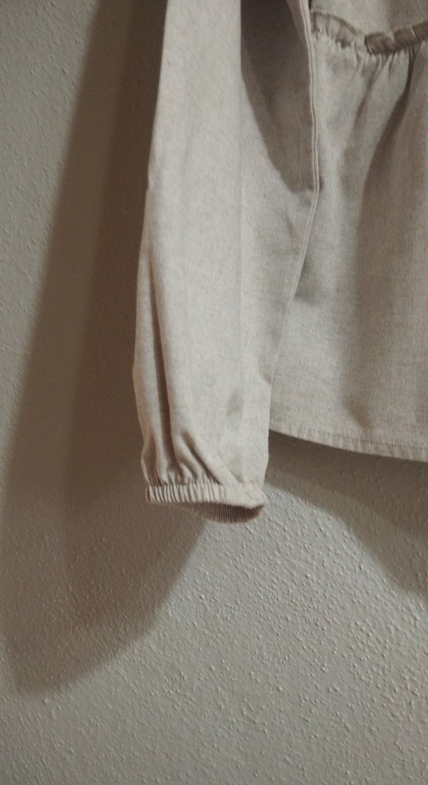 Bej Kadın Keten Uzun Kollu Bluz - Görsel 3