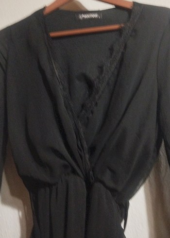 Siyah Uzun Kollu V Yaka Uzun Elbise - Görsel 4