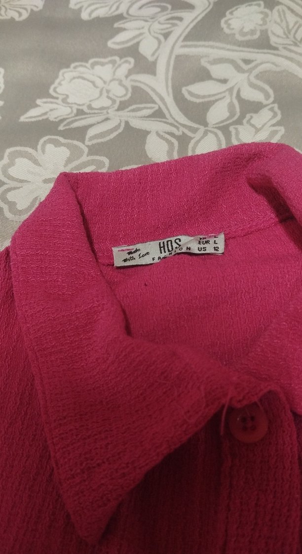 Düğmeli Pembe Kolsuz Keten Gömlek - Görsel 3