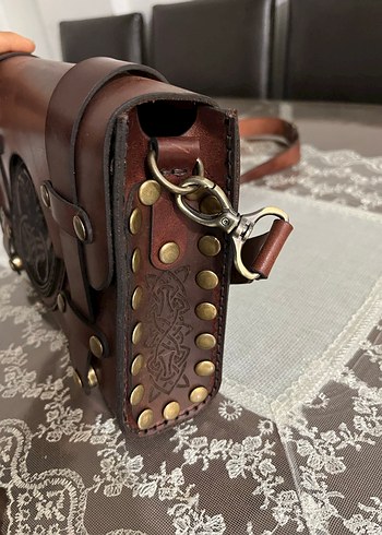 Kahverengi Hakiki Deri Bohem Kadın Çapraz Çanta - Görsel 4