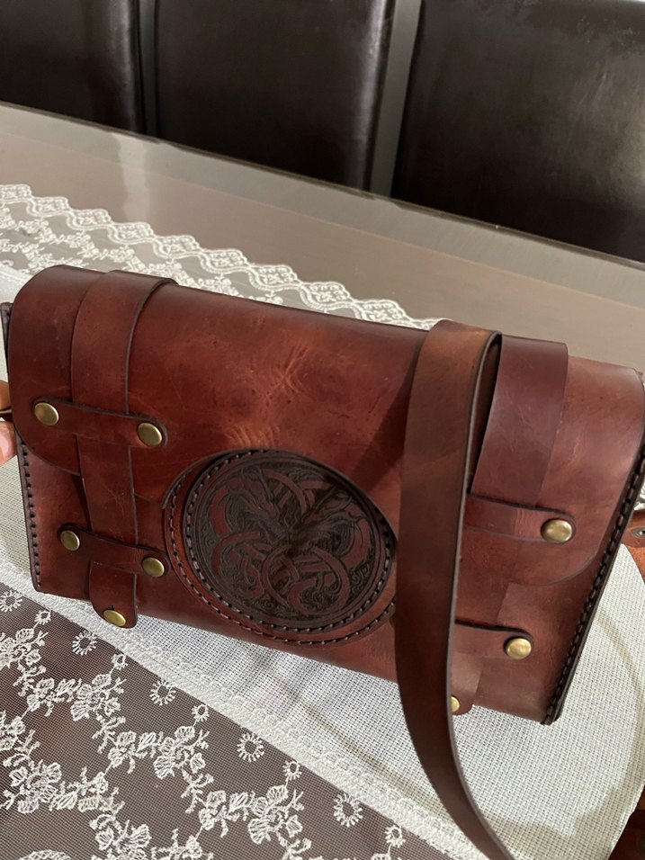 Kahverengi Hakiki Deri Bohem Kadın Çapraz Çanta - Görsel 3