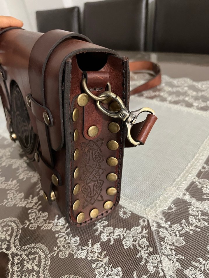 Kahverengi Hakiki Deri Bohem Kadın Çapraz Çanta - Görsel 4