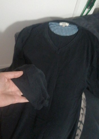 Siyah V Yaka Uzun Kollu Erkek Gömlek - Görsel 3