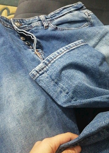 Düğmeli Mavi erkek Kot Pantolon - Görsel 4