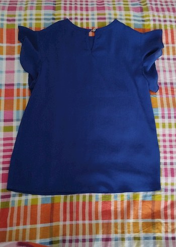 Mavi Kısa Kollu Salaş Mini Kadın Tişört - Görsel 2