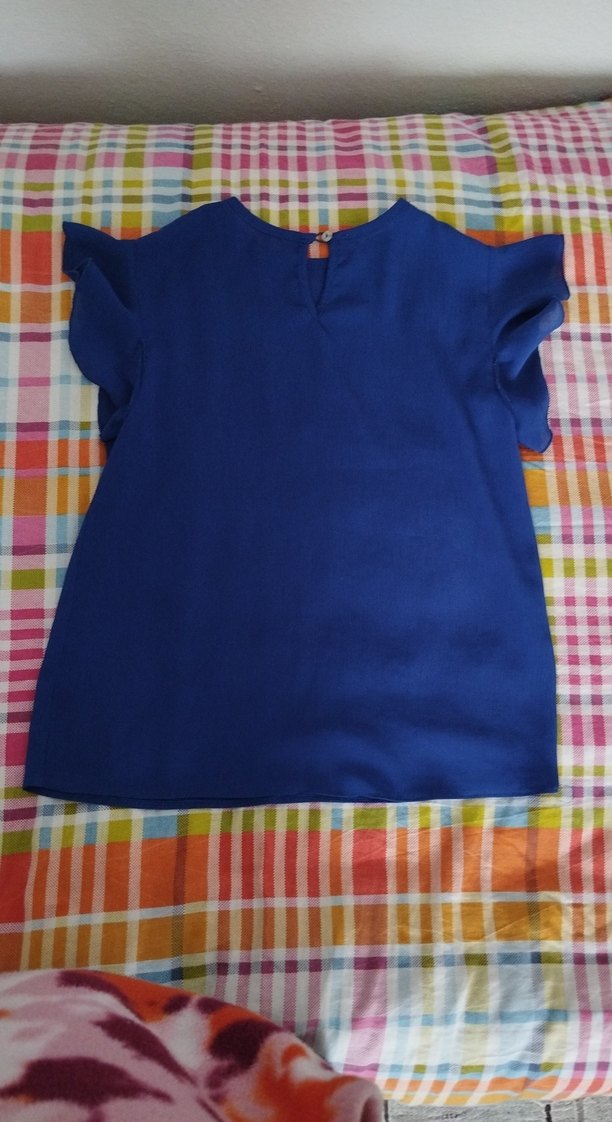 Mavi Kısa Kollu Salaş Mini Kadın Tişört - Görsel 2