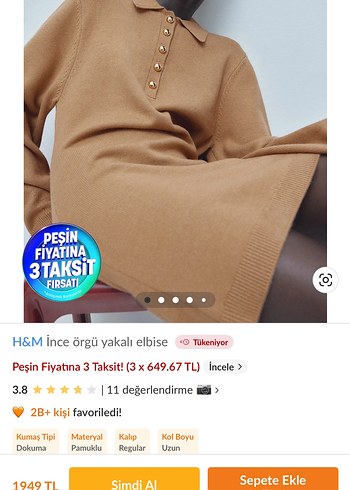 H&M Camel Düğmeli İnce Örgü Midi Elbise