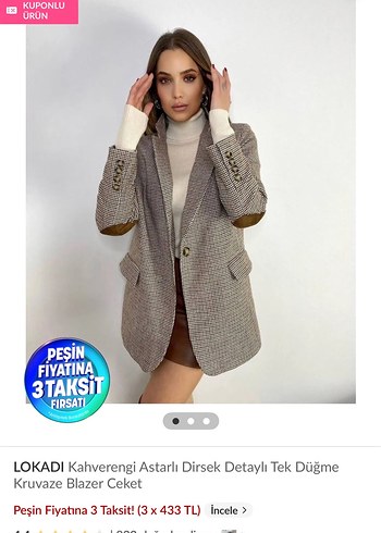 Kahverengi Kruvaze Mini Blazer Ceket Oversize Vintage