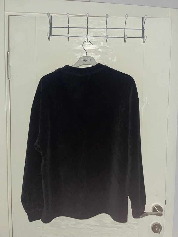 Siyah Erkek kadife Sweatshirt Uzun Kollu - Görsel 3