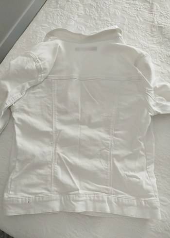 Düğmeli Beyaz Kadın Keten Ceket mavi jeans - Görsel 7