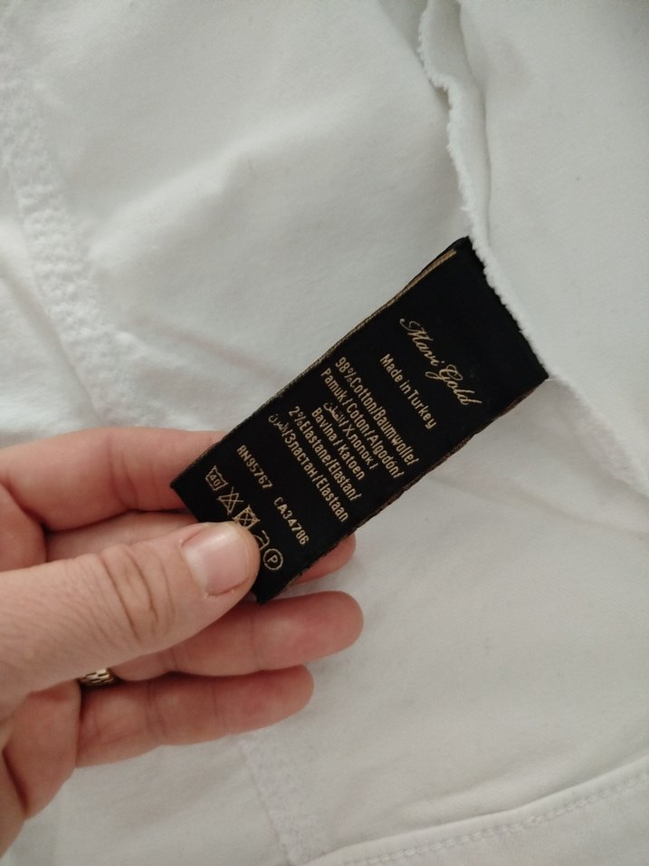 Düğmeli Beyaz Kadın Keten Ceket mavi jeans - Görsel 4