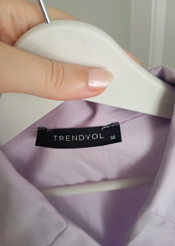 Düğmeli Kısa Kollu Lila Keten Gömlek - Görsel 3