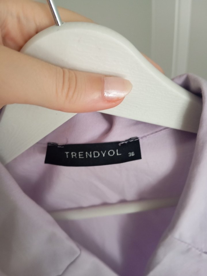 Düğmeli Kısa Kollu Lila Keten Gömlek - Görsel 3