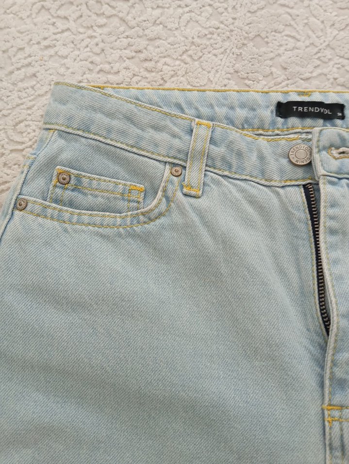 mavi renk Kadın Denim Pantolon - Görsel 4