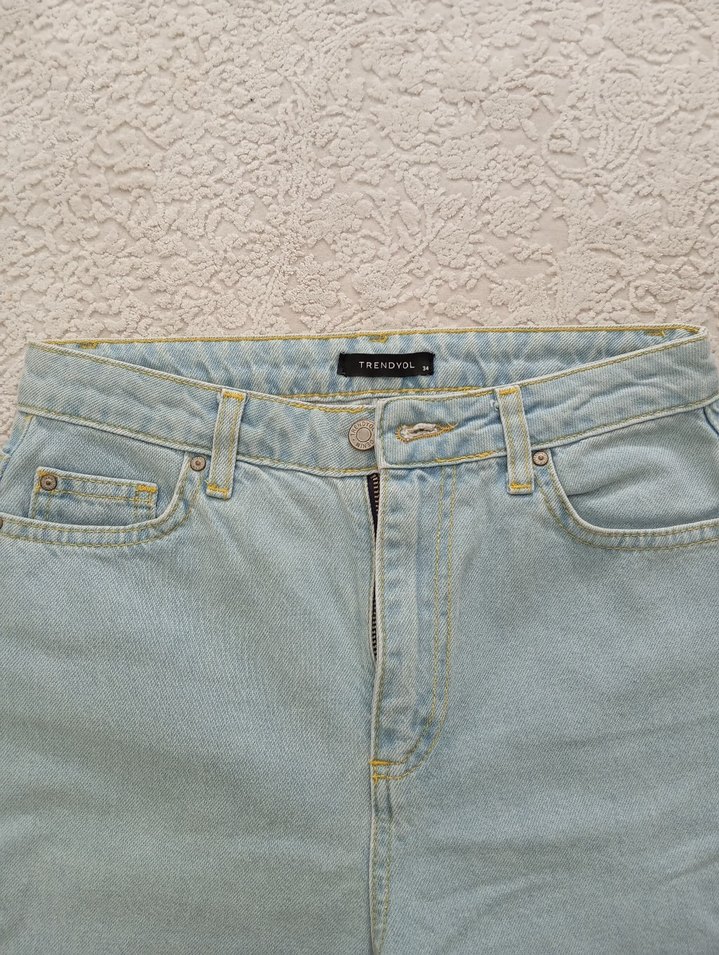 mavi renk Kadın Denim Pantolon - Görsel 3