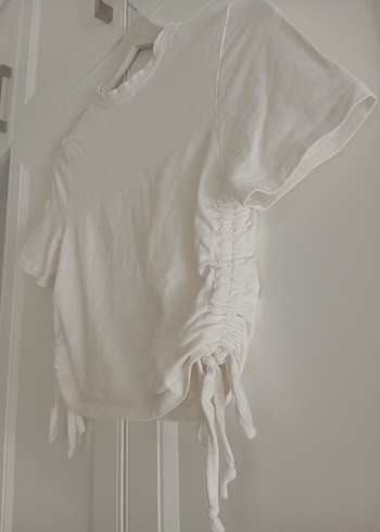 Beyaz Kısa Kollu Basic Crop Top - Görsel 2