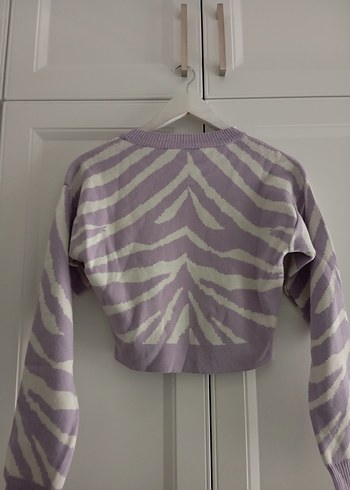 Mor Zebra Desenli Uzun Kollu Kadın Kazak - Görsel 2