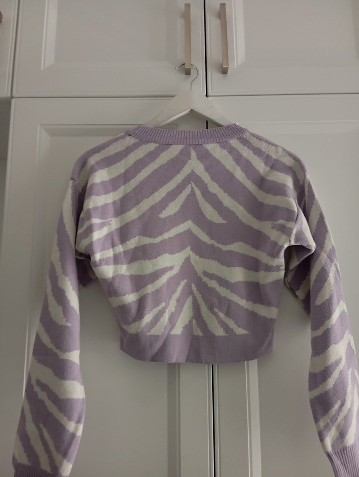 Mor Zebra Desenli Uzun Kollu Kadın Kazak - Görsel 2