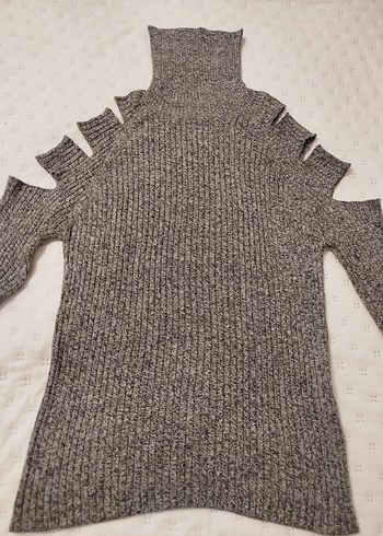 Gri Örgü Boğazlı Kadın Kazak - Görsel 2