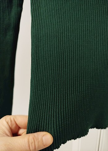 Yeşil Fitilli Uzun Kollu Triko Kazak - Görsel 2