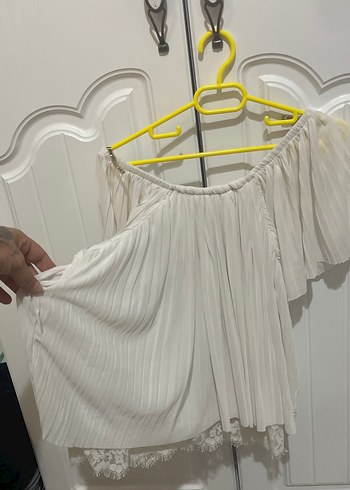Topshop Beyaz Pliseli Straplez Keten Mini Bluz