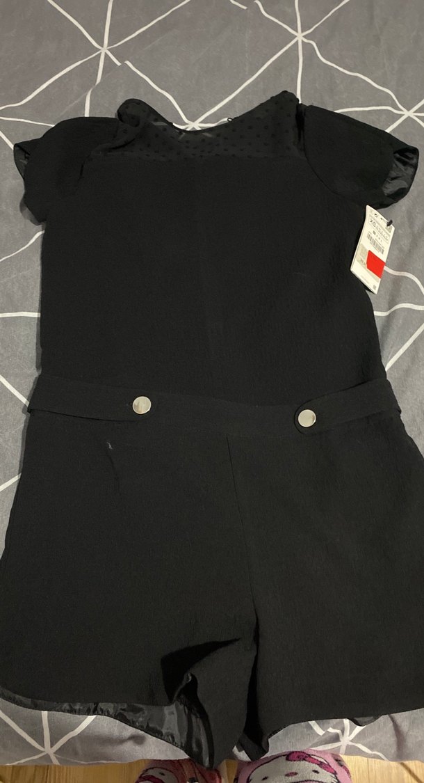 Düğmeli Siyah Mini Tulum - Görsel 2