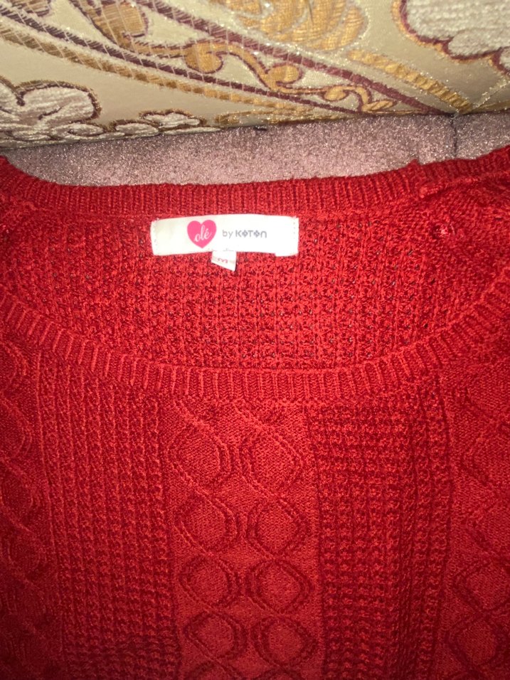 Kırmızı Örgü Kadın Triko - Görsel 2