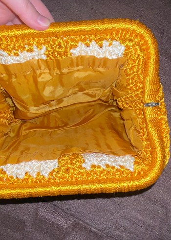 Sarı ve Beyaz Örgü Kadın Portföy Çanta - Görsel 3