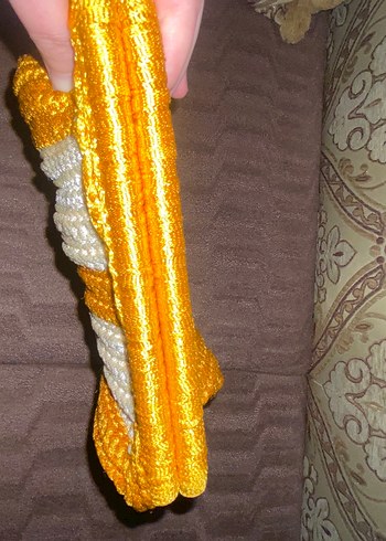 Sarı ve Beyaz Örgü Kadın Portföy Çanta - Görsel 4