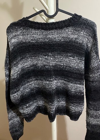 Gri Batik Desenli Örgü Kadın Kazak - Görsel 3