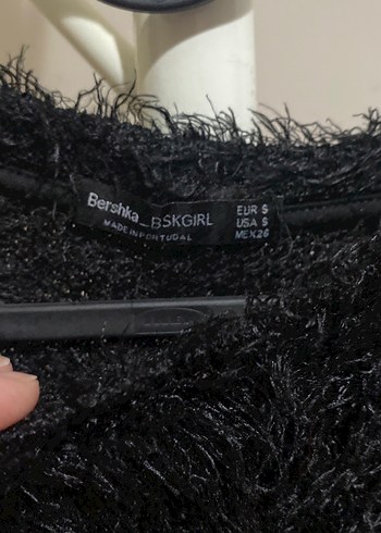 Siyah Kadın Yünlü Uzun Kollu Kürklü Kazak - Görsel 2