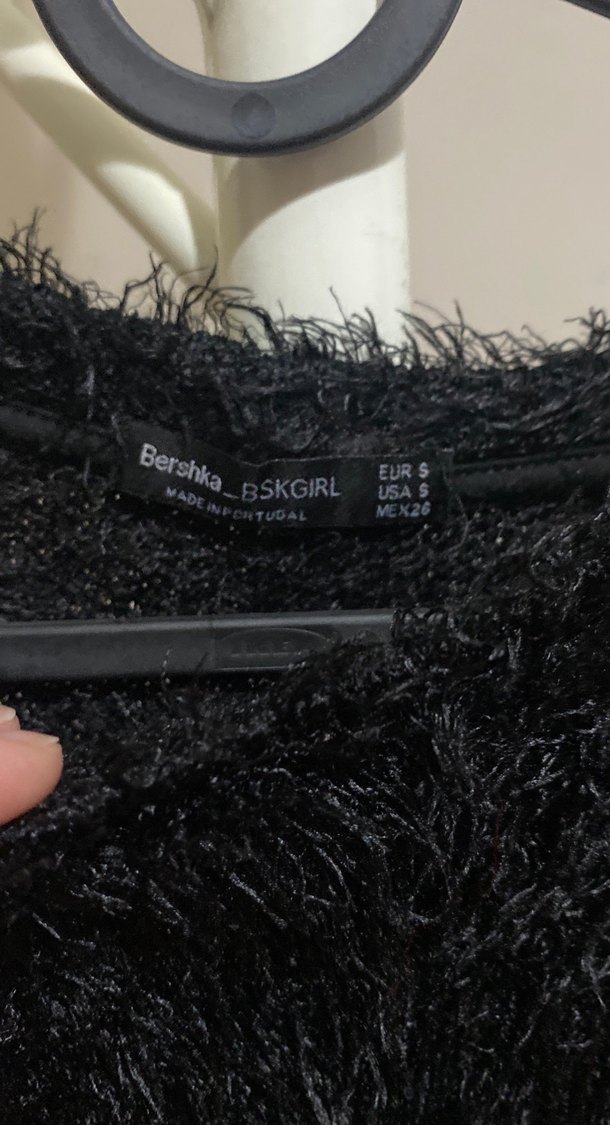 Siyah Kadın Yünlü Uzun Kollu Kürklü Kazak - Görsel 2