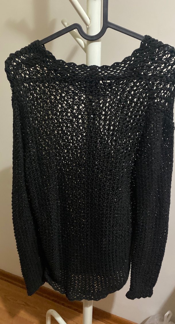 Siyah V Yaka Triko Kadın Kazak - Görsel 2