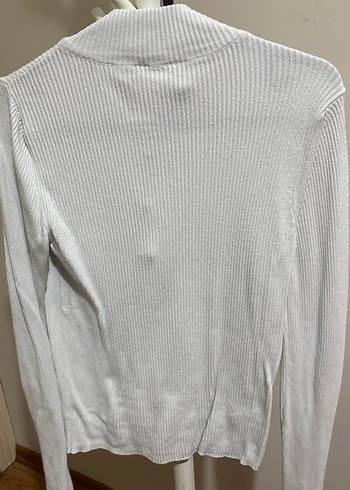 Yarım Fermuarlı Beyaz Yüksek Yaka Triko Kadın Kazak - Görsel 3