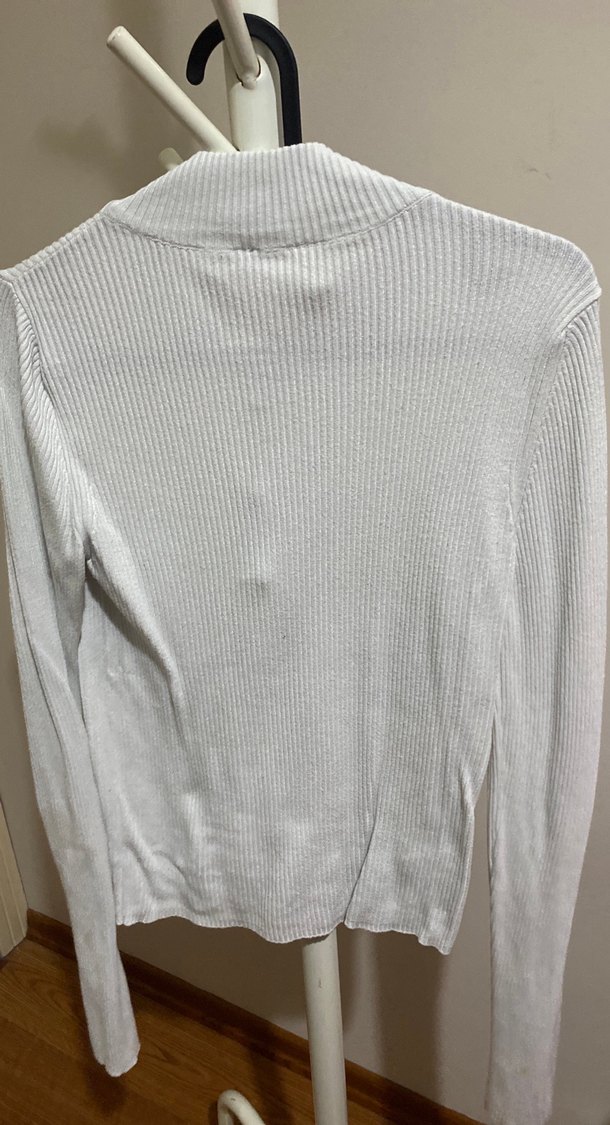 Yarım Fermuarlı Beyaz Yüksek Yaka Triko Kadın Kazak - Görsel 3