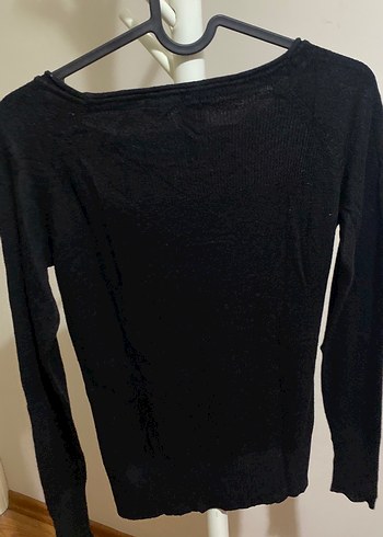 Kadın Siyah Uzun Kollu Keten Kazak - Görsel 3